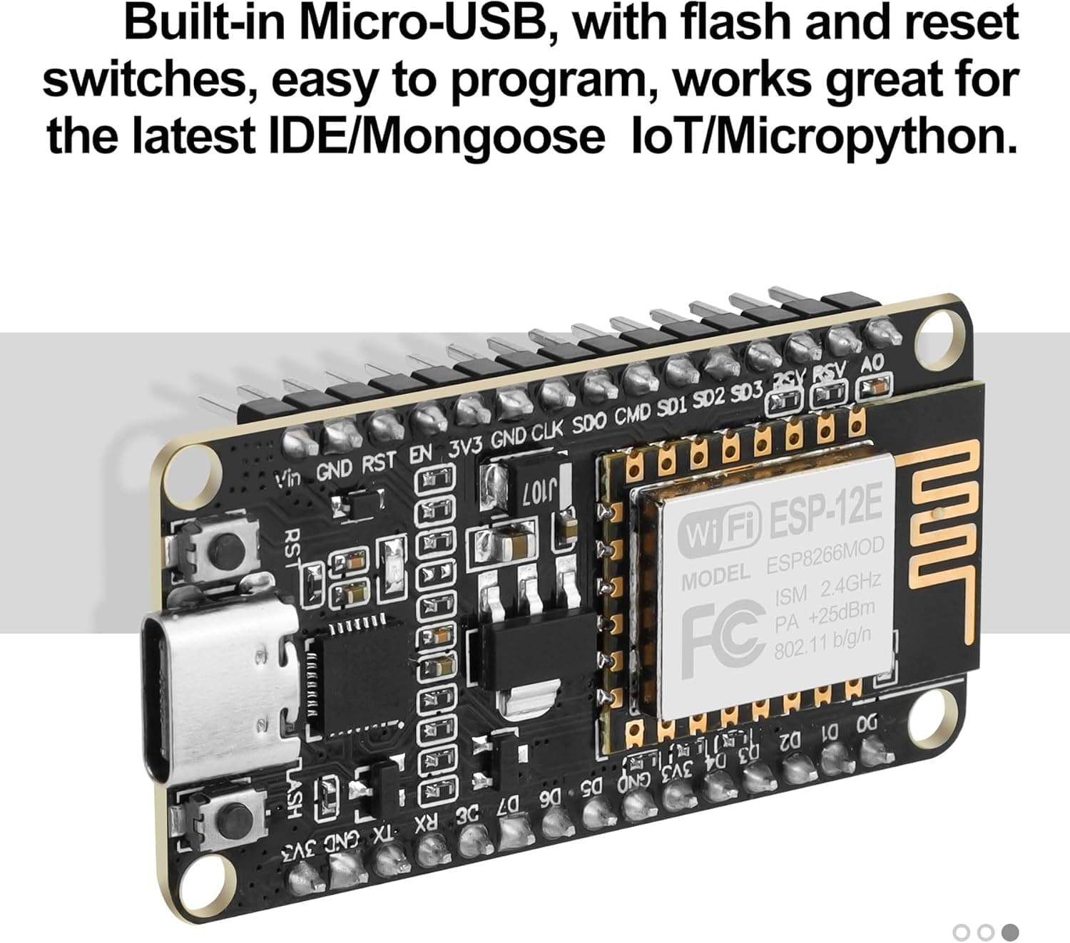 برد توسعه NodeMcu دارای هسته وای فای ESP8266 و مبدل CP2102 رابط تایپ C