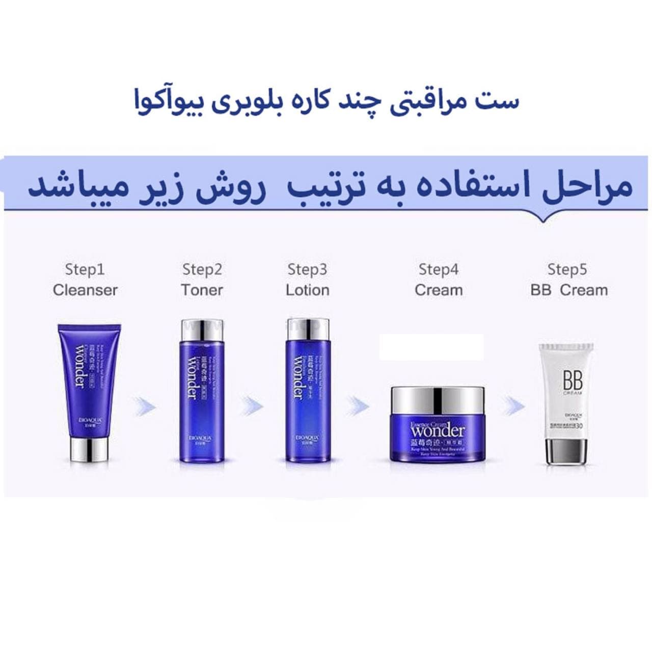 پک مراقبت پوستی 5 عددی عصاره بلوبری بیوآکوا — تصویر ۳