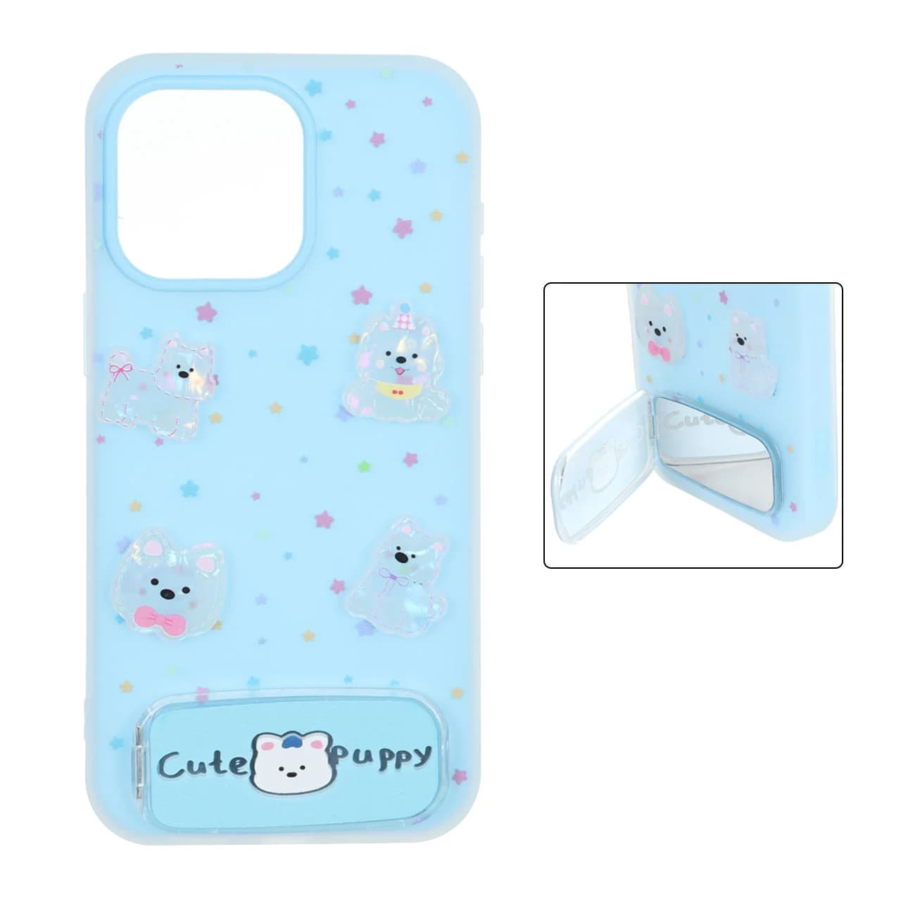 قاب Cute Puppy دولایه عروسک برجسته استندشو آینه ای Apple iPhone 15 Pro Max