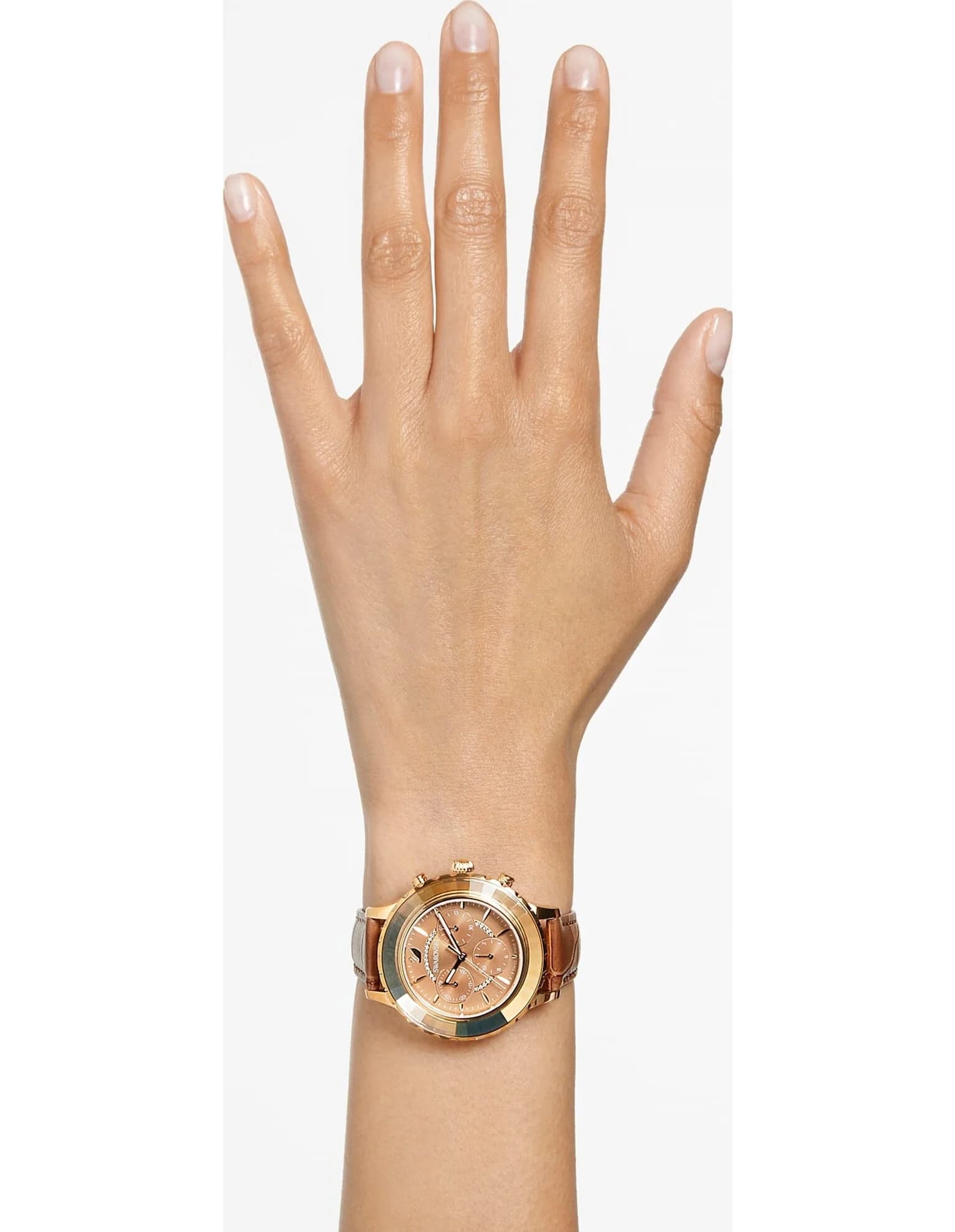 ساعت مچی قهوه ای چرم سوئیسی سواروسکی اورجینال Swarovski Octea Lux Chrono watch 5632260 — تصویر ۳