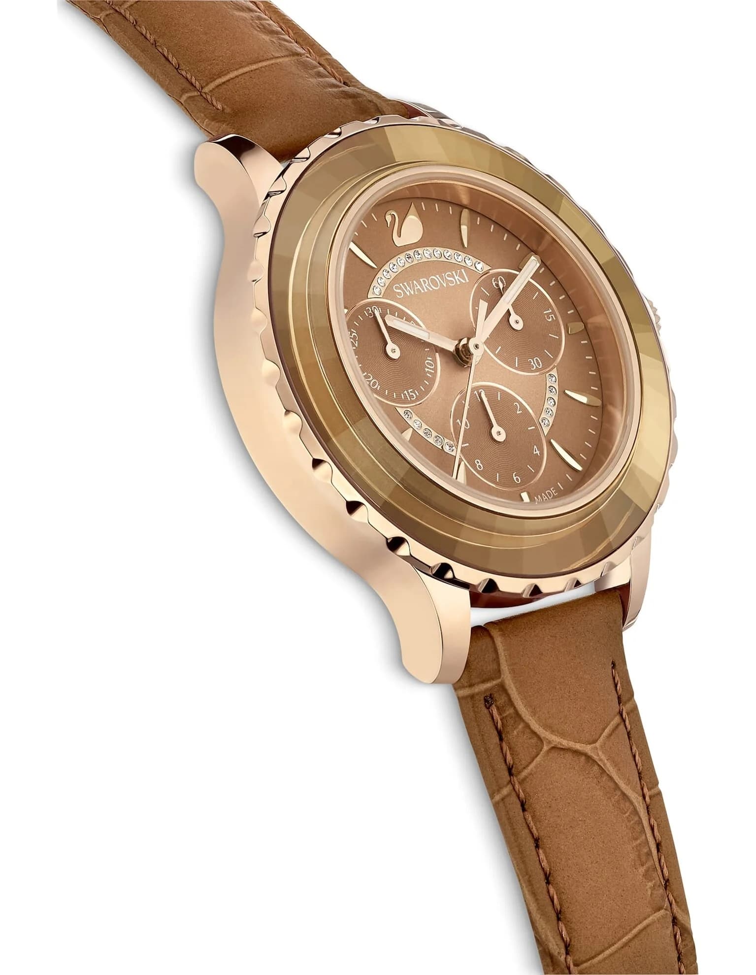 ساعت مچی قهوه ای چرم سوئیسی سواروسکی اورجینال Swarovski Octea Lux Chrono watch 5632260 — تصویر ۴