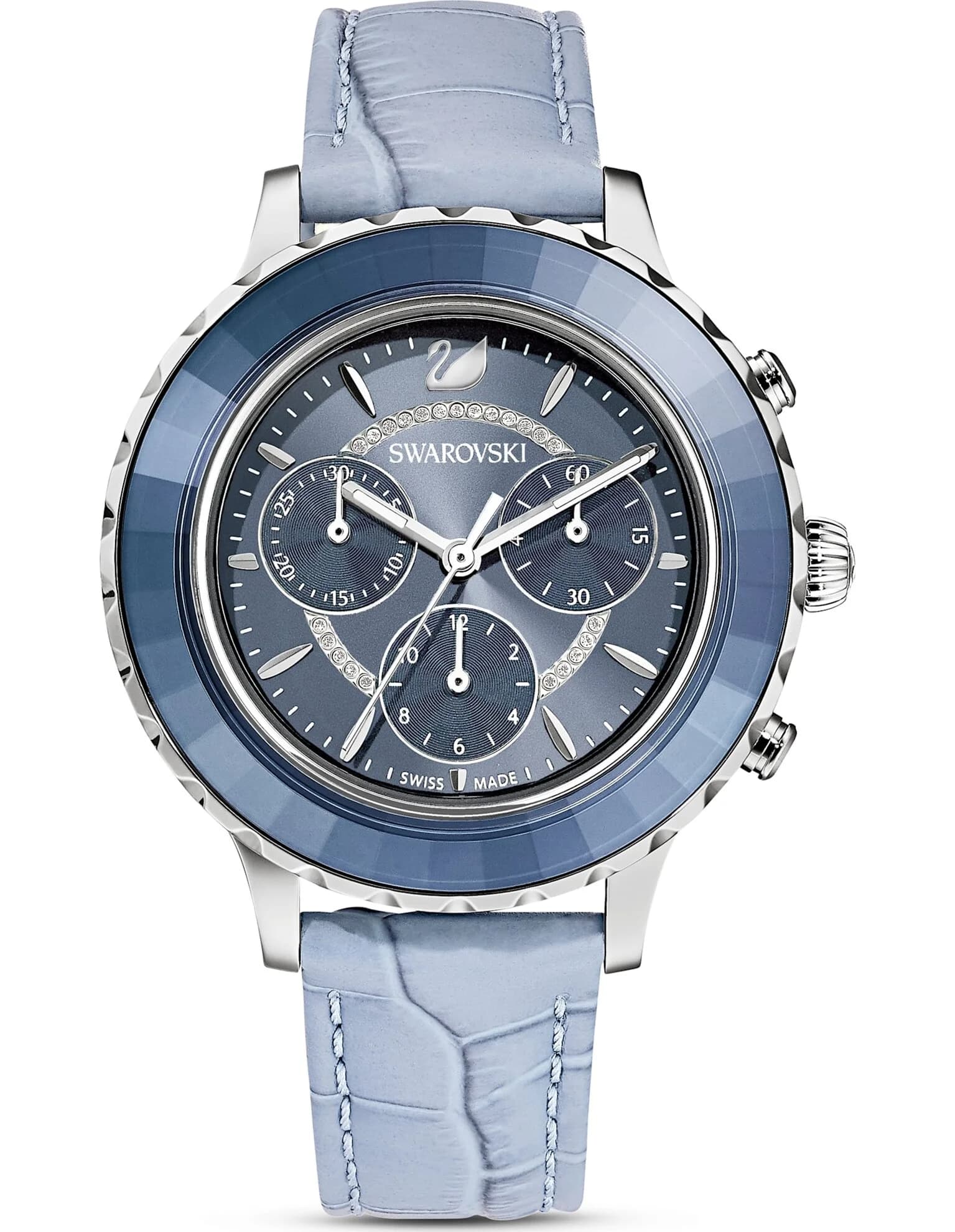 ساعت مچی ابی چرم سوئیسی سواروسکی اورجینال Swarovski Octea Lux Chrono watch 5580600 — تصویر ۳