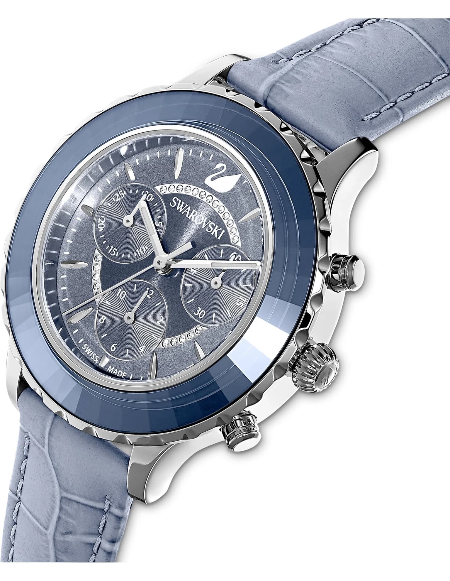 ساعت مچی ابی چرم سوئیسی سواروسکی اورجینال Swarovski Octea Lux Chrono watch 5580600 — تصویر ۵
