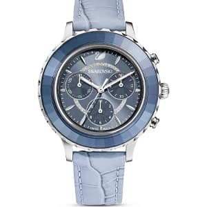 ساعت مچی ابی چرم سوئیسی سواروسکی اورجینال Swarovski Octea Lux Chrono watch 5580600