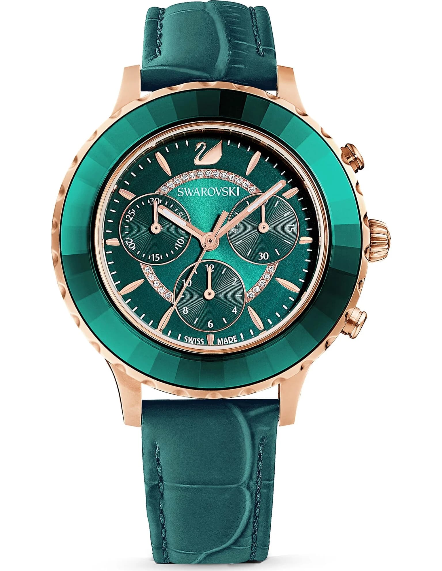 ساعت مچی سبز چرم سوئیسی سواروسکی اورجینال Swarovski Octea Lux Chrono watch 5452498 — تصویر ۳