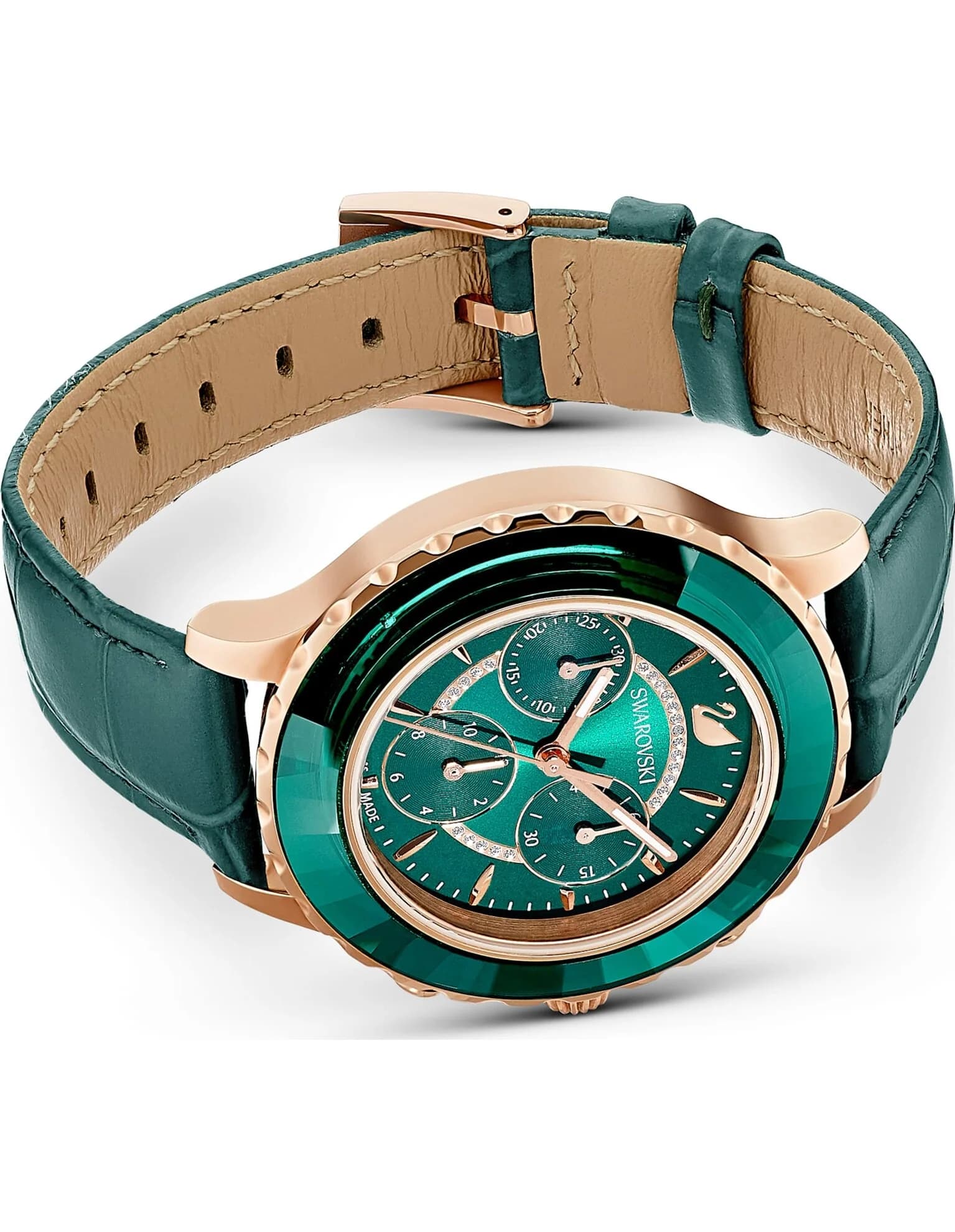 ساعت مچی سبز چرم سوئیسی سواروسکی اورجینال Swarovski Octea Lux Chrono watch 5452498 — تصویر ۶
