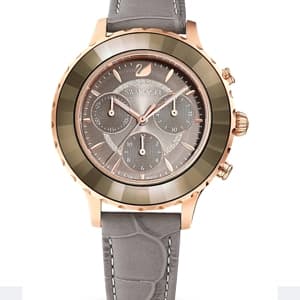 ساعت مچی طوسی چرم سوئیسی سواروسکی اورجینال Swarovski Octea Lux Chrono watch 5452495