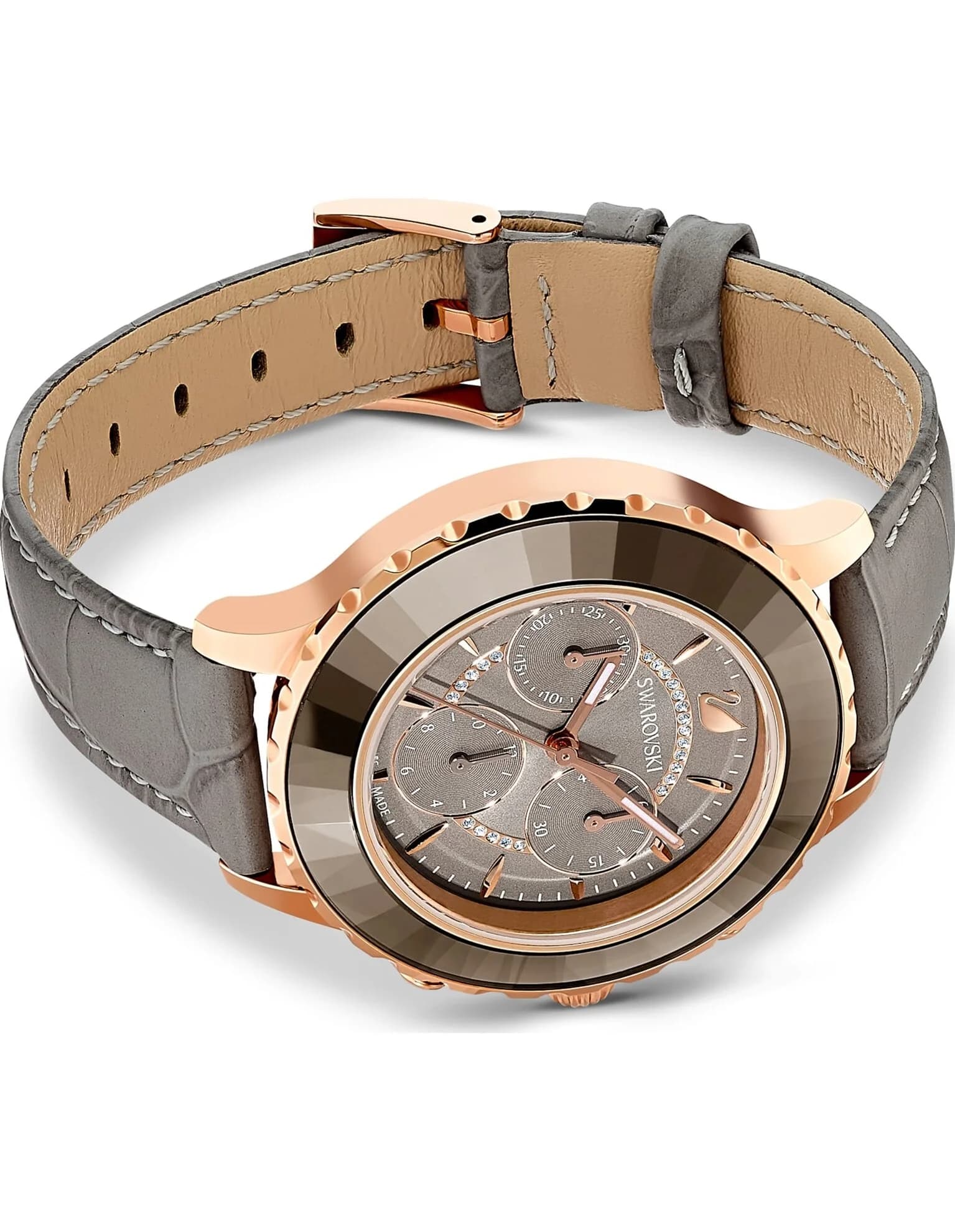 ساعت مچی طوسی چرم سوئیسی سواروسکی اورجینال Swarovski Octea Lux Chrono watch 5452495 — تصویر ۶