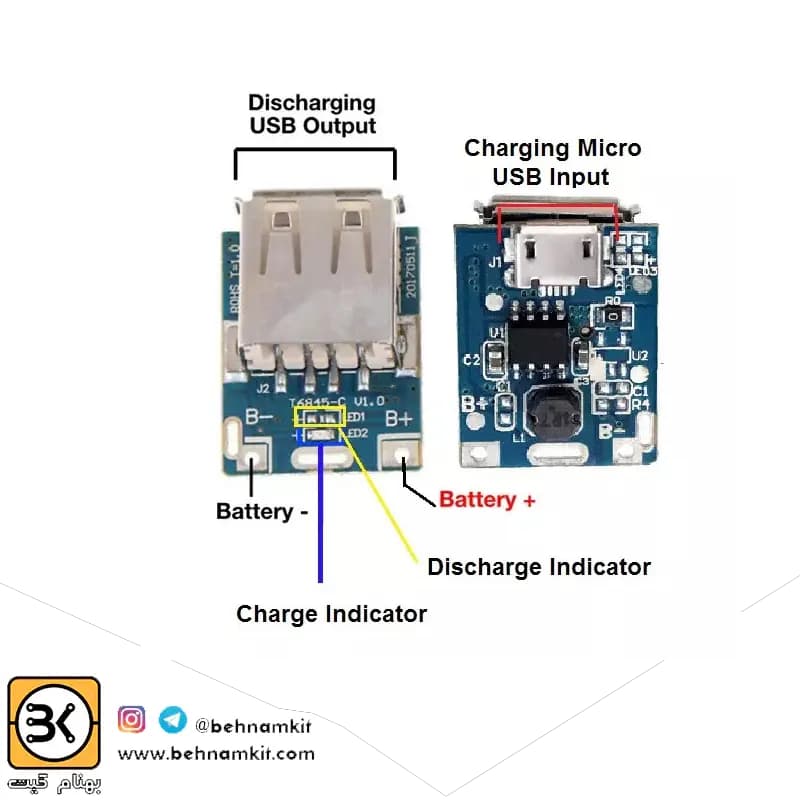 برد پاور بانک (بند انگشتی) با LED و خروجی 5V 1A — تصویر ۲