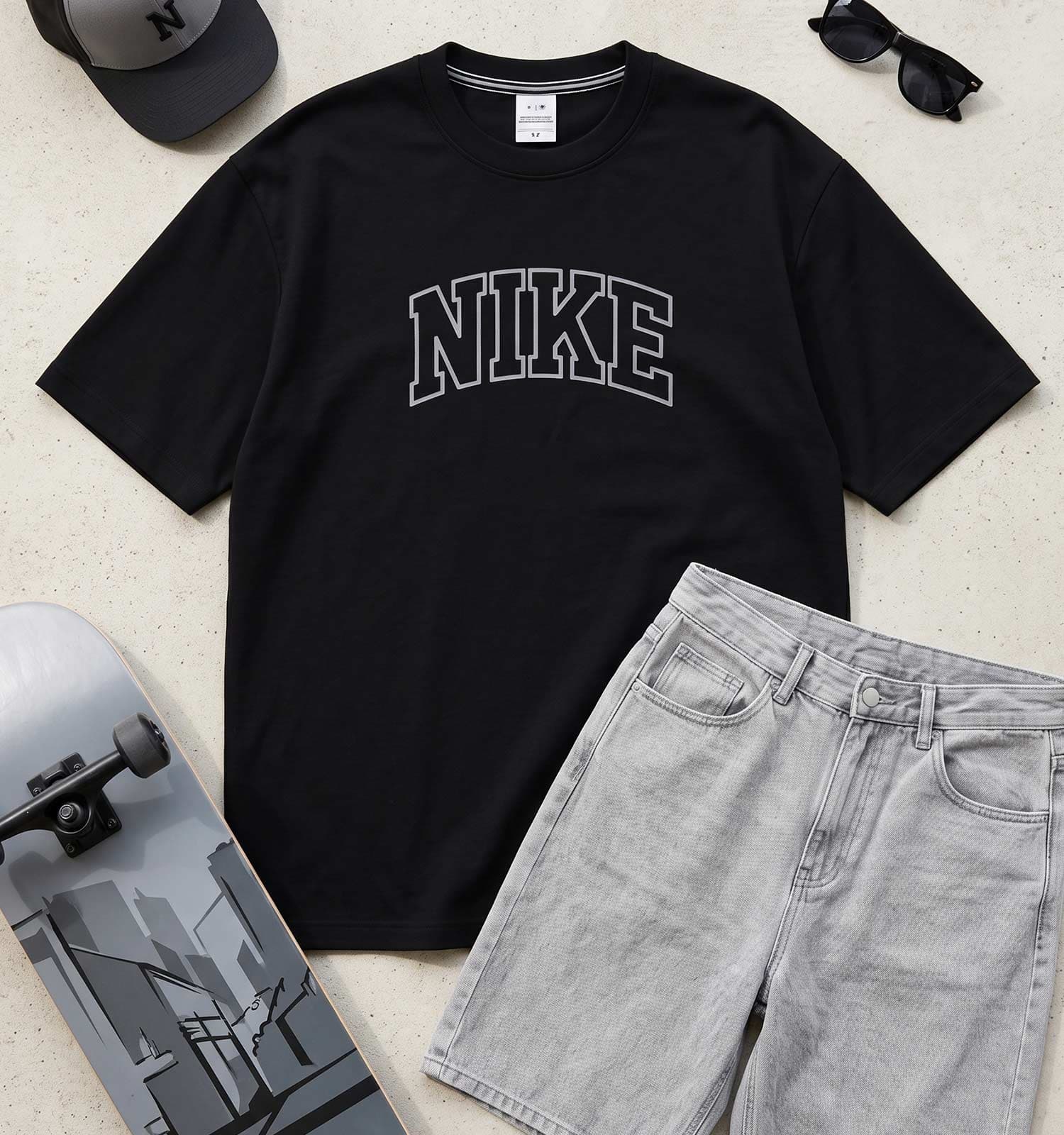 تیشرت یقه گرد مردانه باکسی طرح دار پنبه دو رو مشکی Nike کد 50790 — تصویر ۴