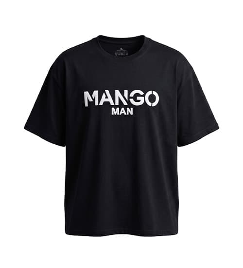 تیشرت یقه گرد مردانه باکسی طرح دار دورس پنبه مشکی Mango کد 50814