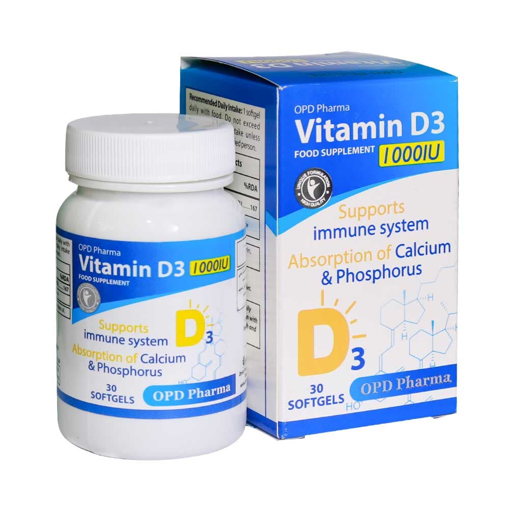 سافت ژل ویتامین D3 1000 واحد او پی دی فارما 30 عددی OPD Pharma Vitamin D3 1000 IU