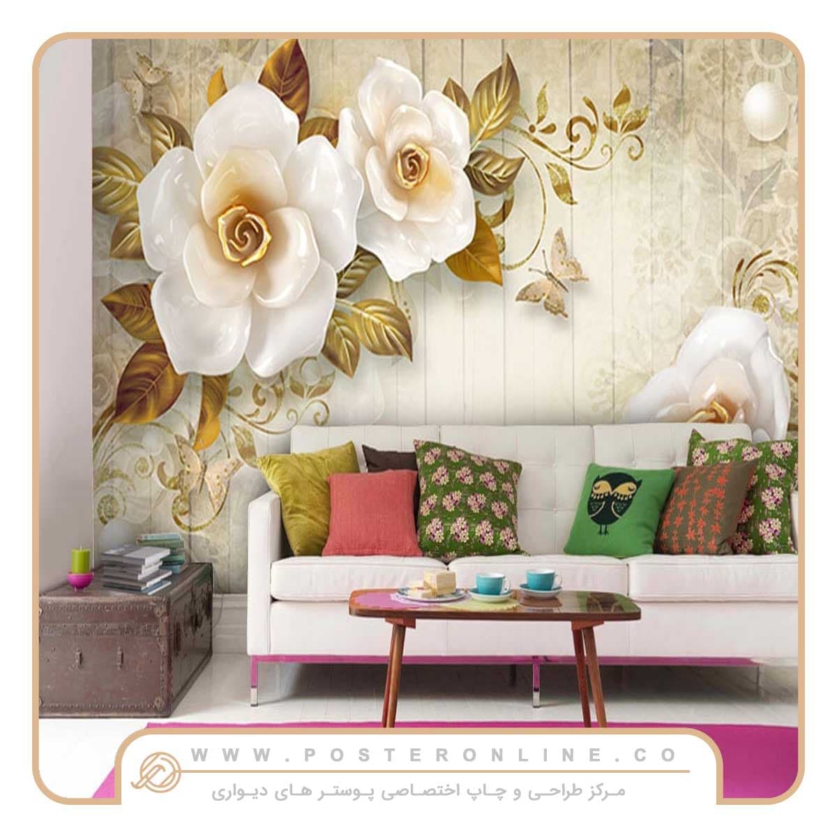 پوستر دیواری گل سه بعدی گل رز برجسته کد mt-82147