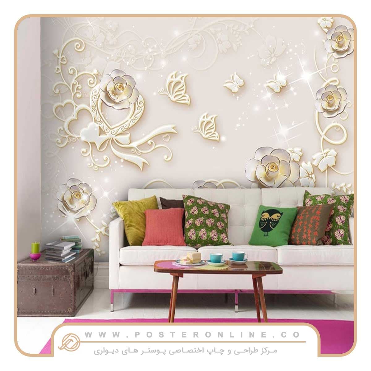 پوستر دیواری گل سه بعدی برجسته درخشنده کد mt-82106