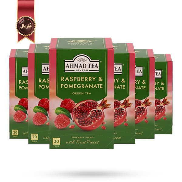 6 بسته چای احمد Ahmad Tea مدل چای سبز تمشک و انار Raspberry & Pomegranate Green Tea پک 20 تایی (اورجینال)