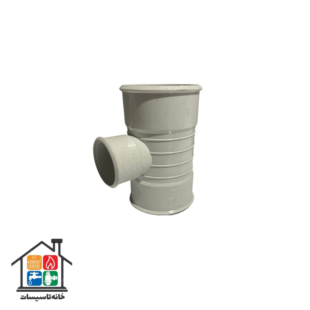 سه راه فاضلابی تبدیلی ۹۰ درجه پارس فیت سه سر کوپل پارس پلاست سایز 63×110 — تصویر ۲