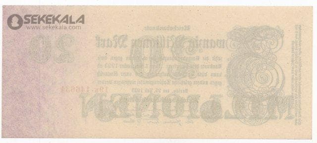 اسکناس 20.000.000 مارک آلمان 1923 (جمهوری وایمار)(UNC) — تصویر ۲