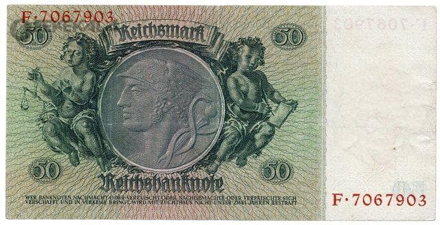 اسکناس 50 رایش مارک آلمان 1933 (رایش سوم)(VF) — تصویر ۲