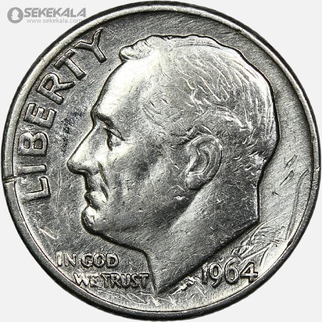 سکه دایم (10 سنت) نقره آمریکا 1964 (رزولت)