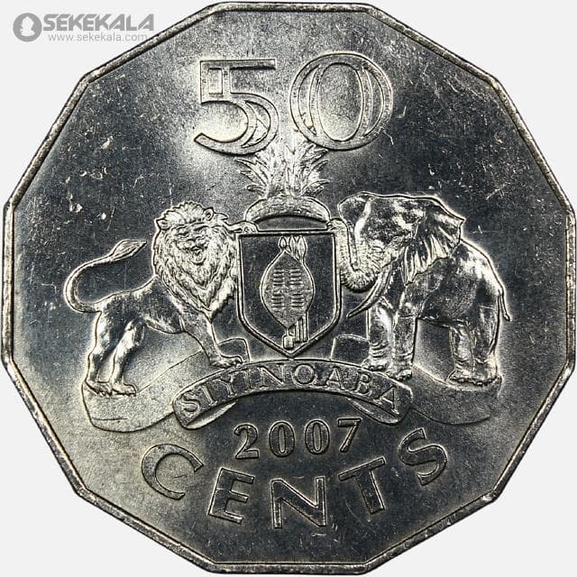 سکه 50 سنت کمیاب سوازیلند 2007 (UNC)