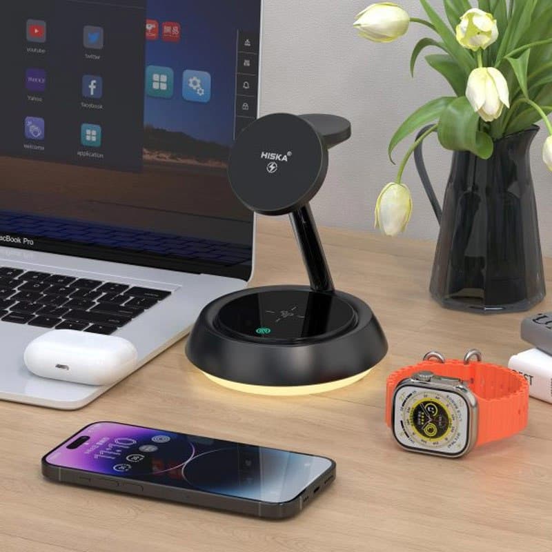شارژر بی سیم فست شارژ و استند رومیزی Hiska HR-13 15W — تصویر ۶