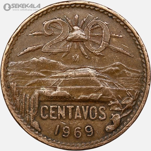 سکه 20 سنتاوو کمیاب مکزیک 1969