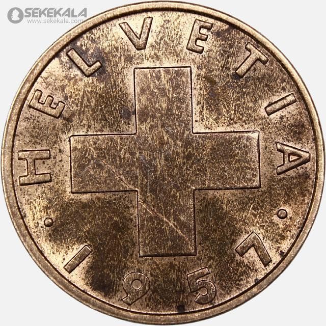 سکه 2 راپن سوئیس 1957 (+AU) — تصویر ۲