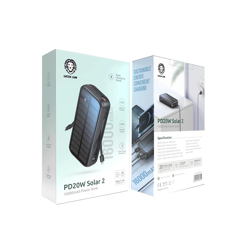 پاور بانک سولار گرین لاین مدل Green lion PD20W Solar2 16000mAh — تصویر ۴