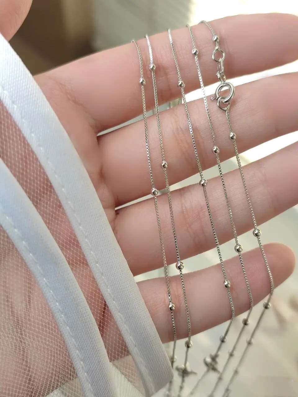 زنجیر ژوپینگ توپی نقره‌ای 45cm — تصویر ۳