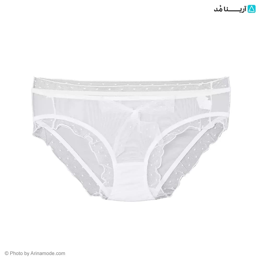 شورت اسلیپ حریر لبه تور جلو پاپیون — تصویر ۳