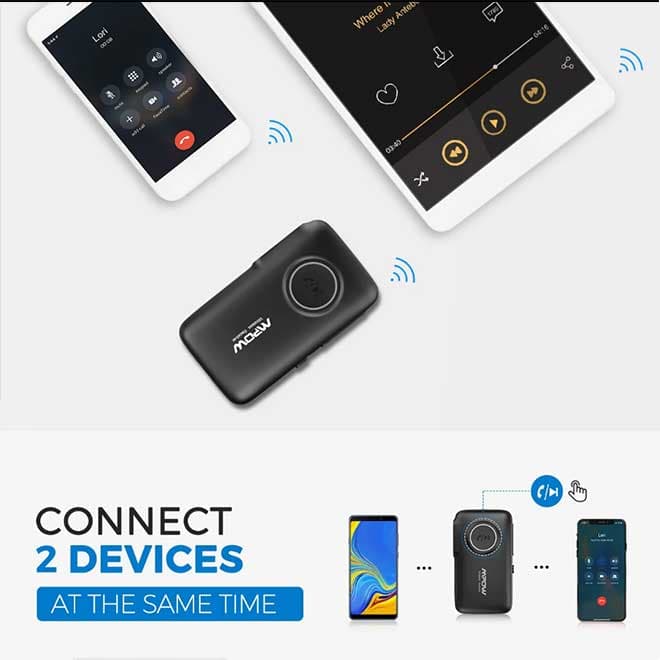 گیرنده بلوتوث خودرو Aux قابل حمل کیت هندزفری ماشین بیسیم برای خانه و سیستم استریو صوتی Mpow bh298b Bluetooth 5.0 — تصویر ۳