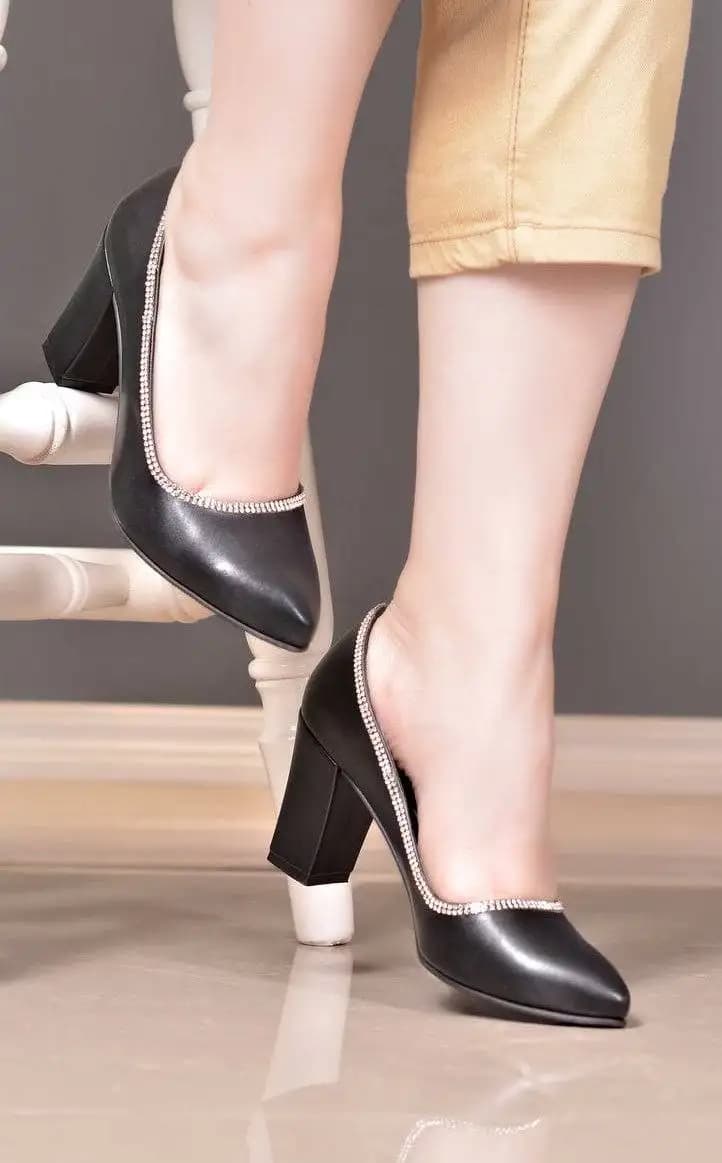 کفش نگینی پاشنه دار چرم کد 5160