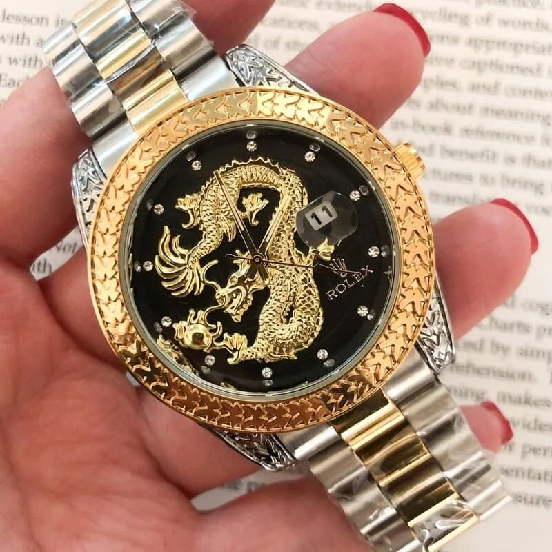 ساعت رولکس مردانه طرح اژدها Rolex Dragon کد 5001 (صفحه مشکی)