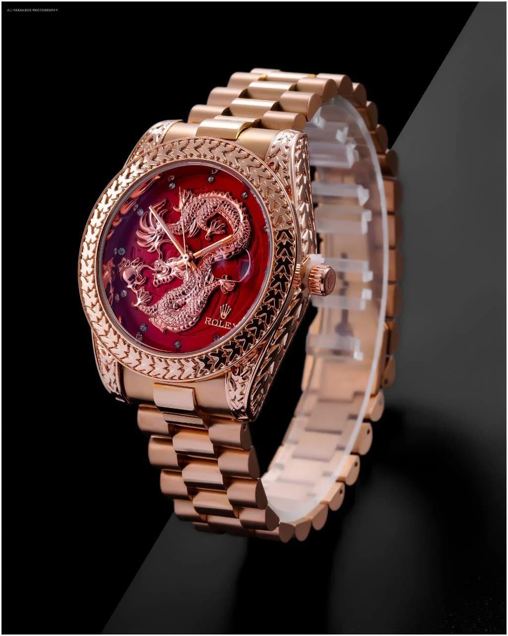 ساعت رولکس مردانه طرح اژدها Rolex Dragon کد 5001 (صفحه قرمز)