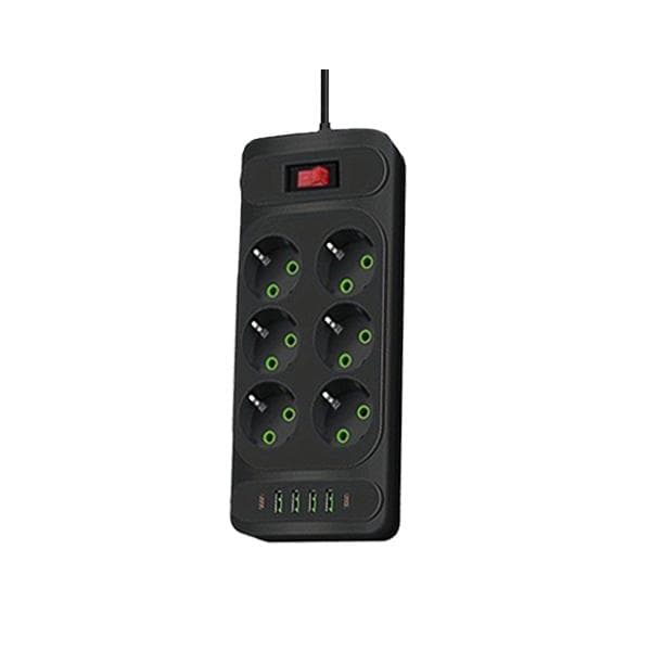 شش خانه برق 2PD+4USB ارت دار F33U کابل 2 متر