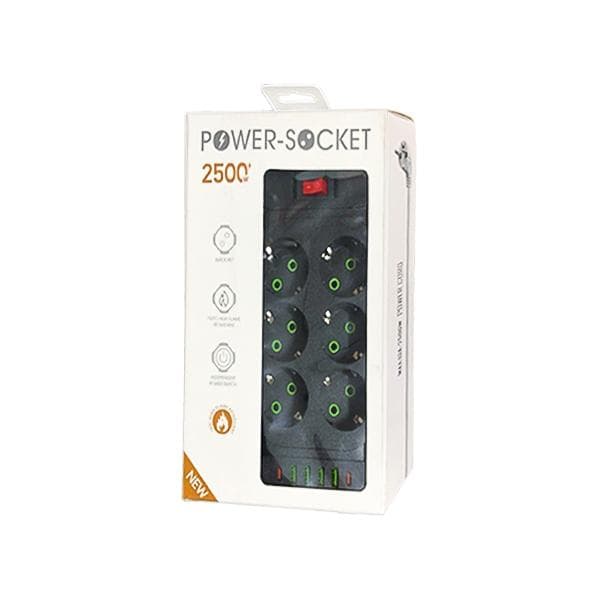 شش خانه برق 2PD+4USB ارت دار F33U کابل 2 متر — تصویر ۲