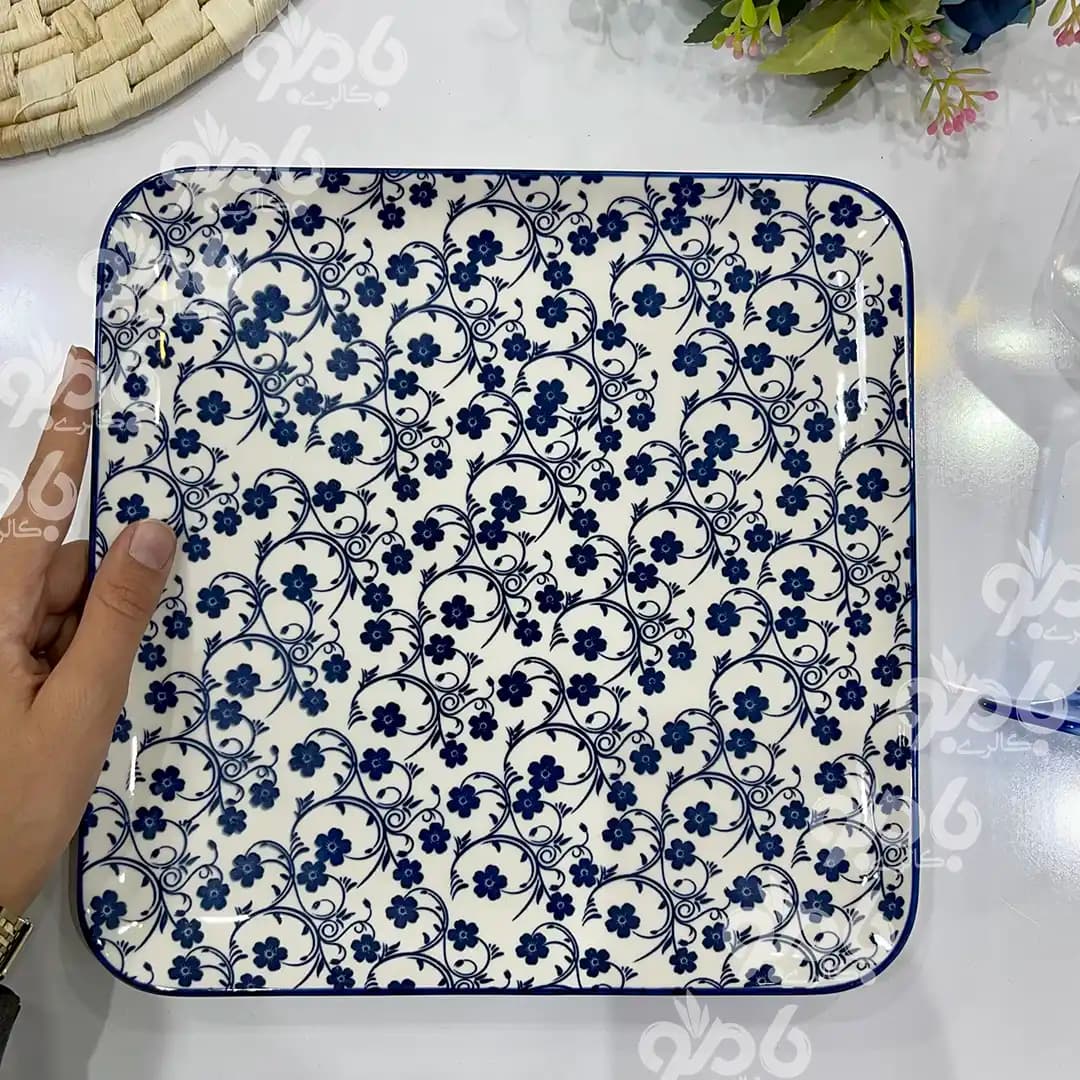 بشقاب مربع بزرگ گل آبی جدید