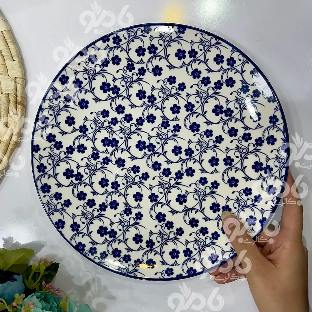 بشقاب پلو خوری گرد سرامیکی گل آبی جدید 152