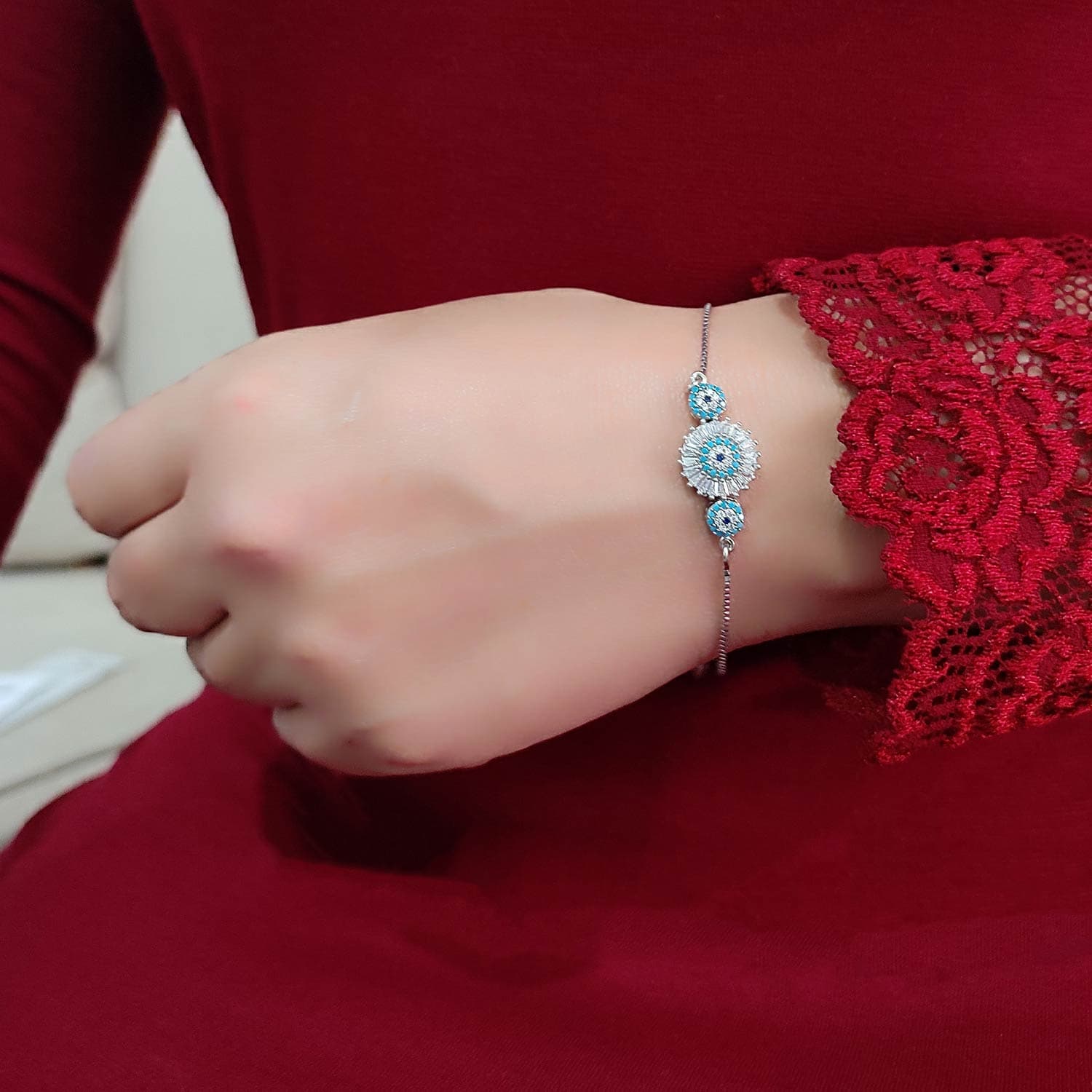 دستبند دخترانه نقره 925 چشم نظر — تصویر ۴