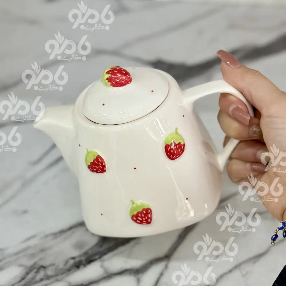 قوری سرامیکی کف مربع توت فرنگی برجسته — تصویر ۳