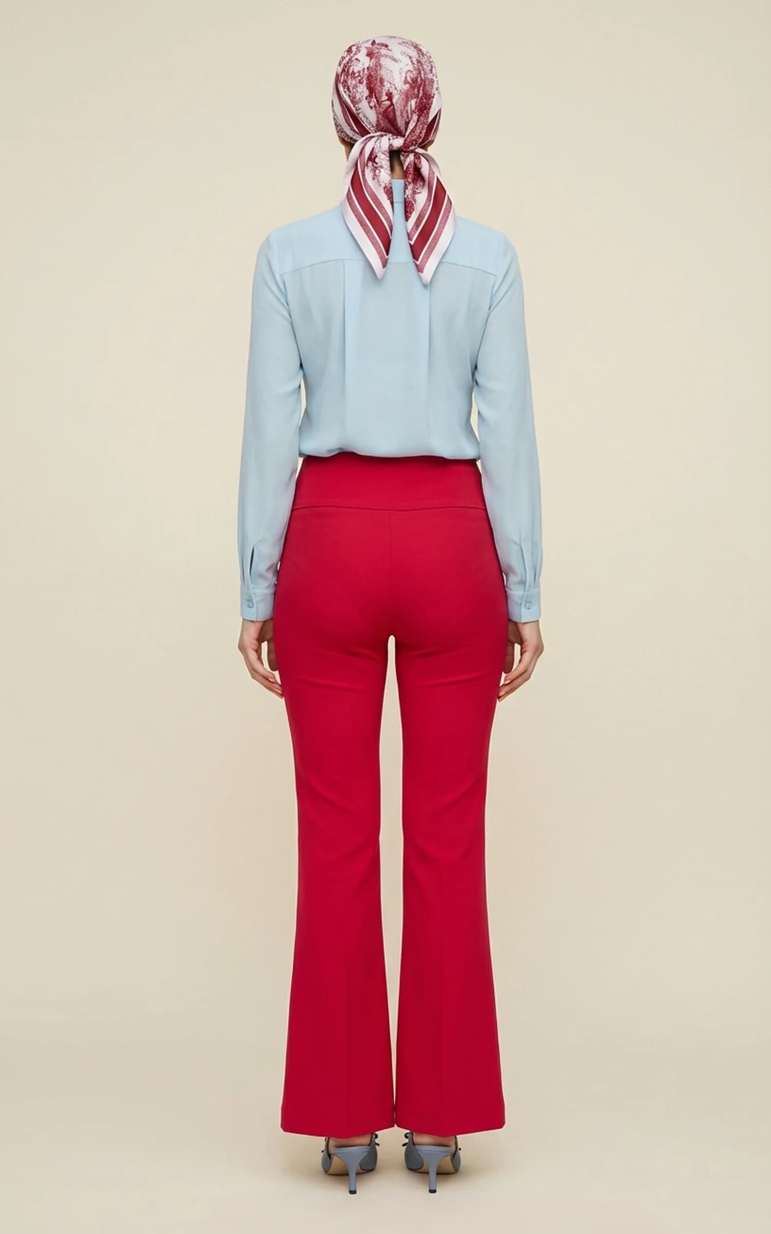 شلوار زنانه قرمز کمر بلند دکمه دار با جزئیات گشاد nevado کد 402023161247 — تصویر ۵