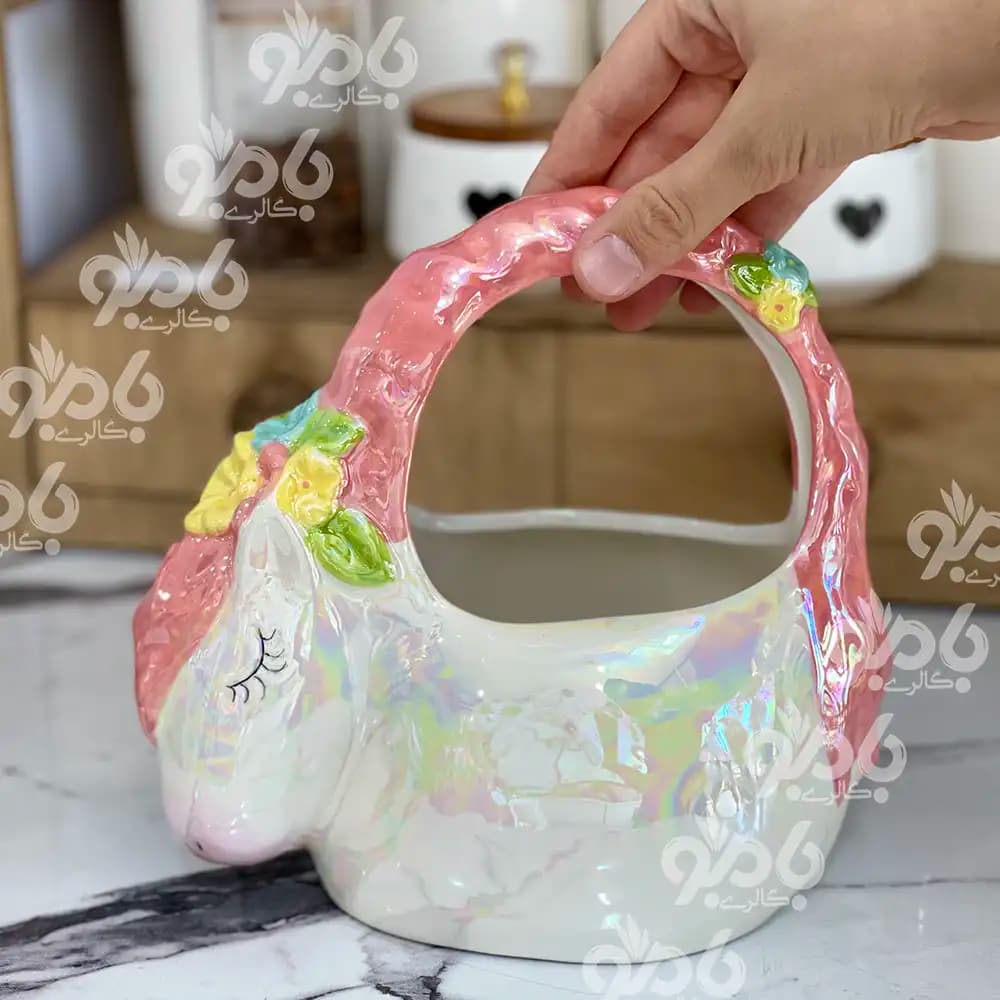 سبد شکلات خوری دسته دار سرامیکی وارداتی یونیکورن — تصویر ۲