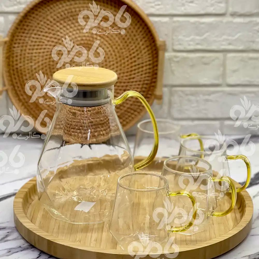 پارچ و لیوان پیرکس درب بامبو الماس — تصویر ۲