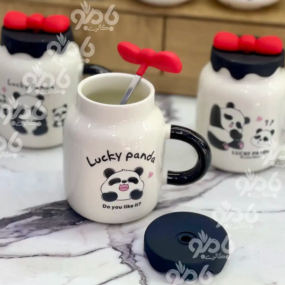 ماگ سرامیکی پاندا درب سیلیکون پاپیون🐼 — تصویر ۴