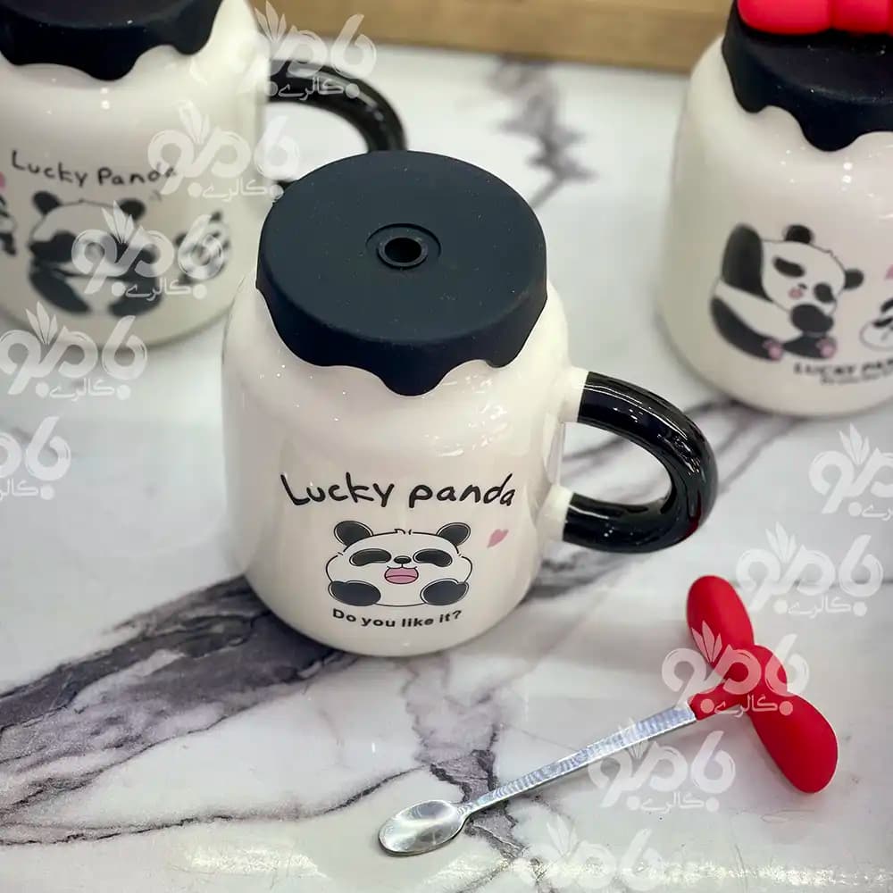ماگ سرامیکی پاندا درب سیلیکون پاپیون🐼 — تصویر ۳