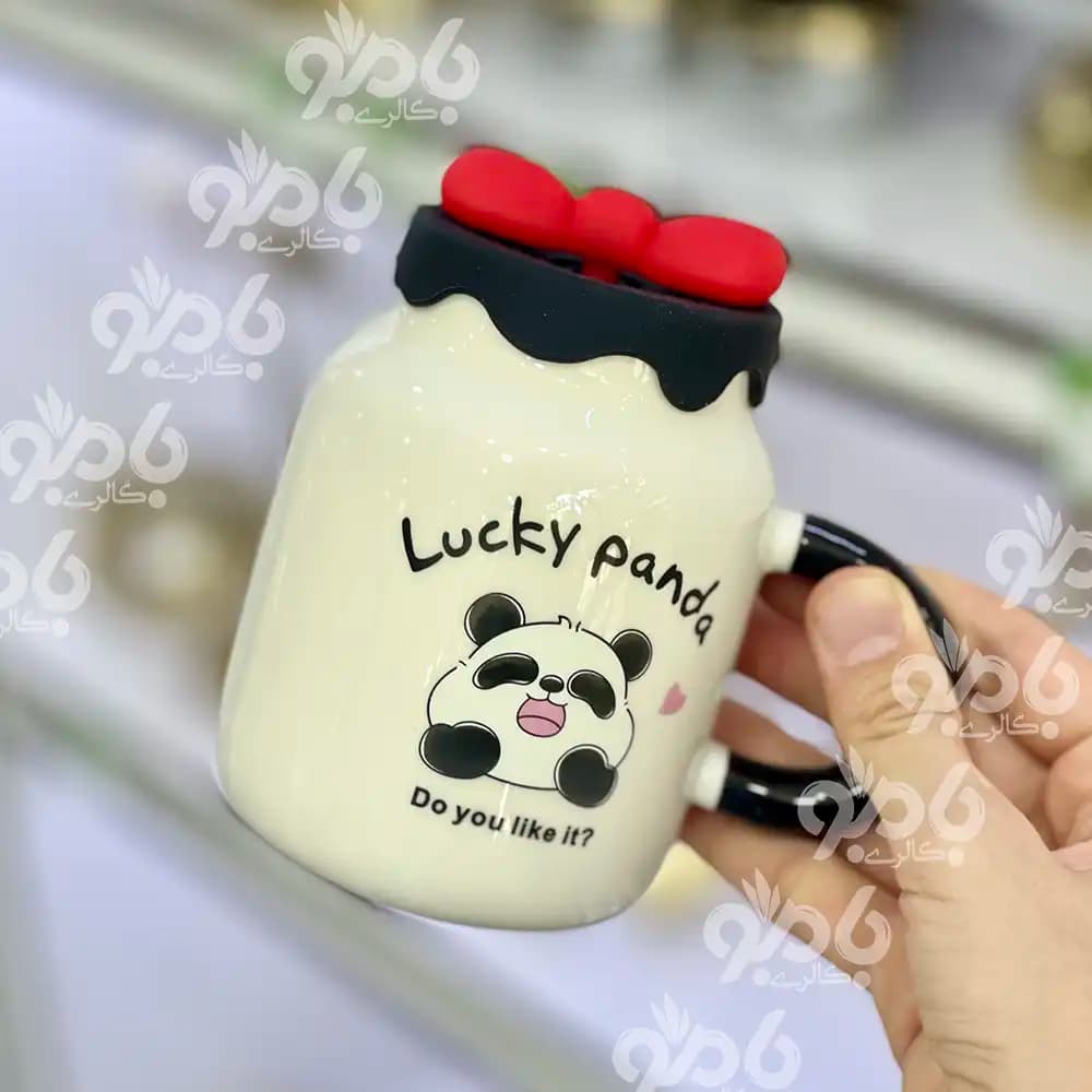 ماگ سرامیکی پاندا درب سیلیکون پاپیون🐼