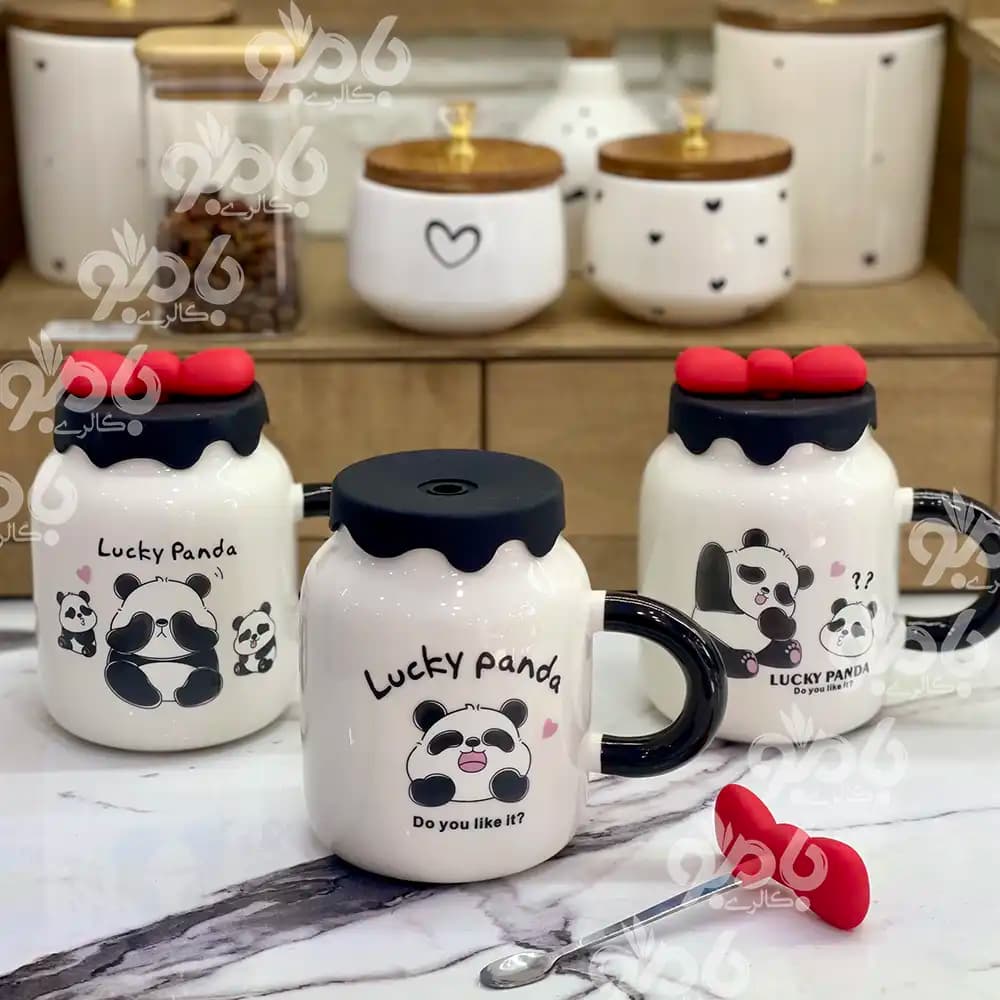 ماگ سرامیکی پاندا درب سیلیکون پاپیون🐼 — تصویر ۲