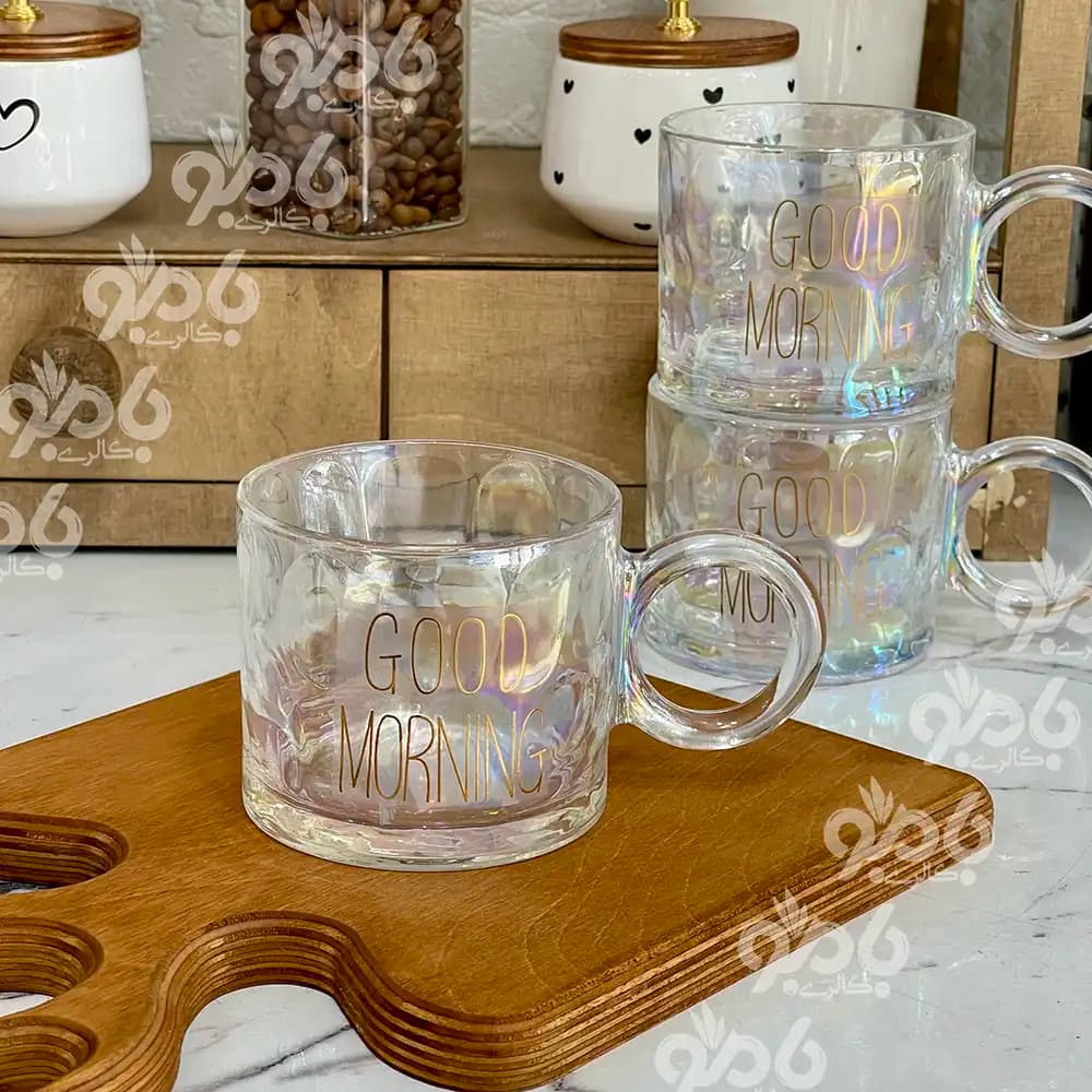 ماگ شیشه ای 7رنگ گود مورنینگ — تصویر ۲