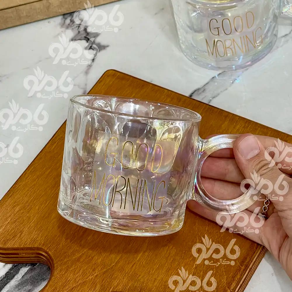 ماگ شیشه ای 7رنگ گود مورنینگ