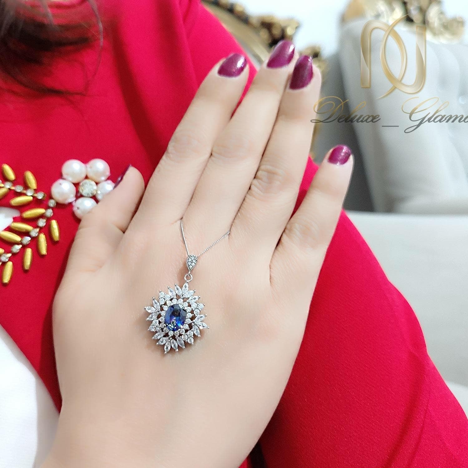 گردنبند نقره جواهری زنانه نگین آبی ma-n772 — تصویر ۲